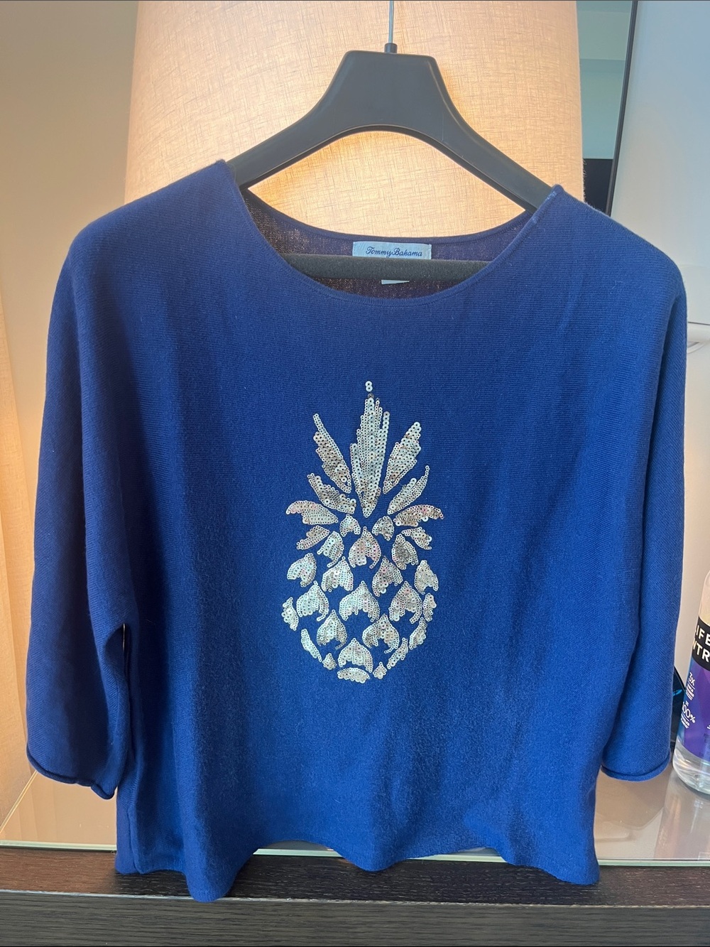Tommy Bahama Navy Top with gold  Sequin Pineapple